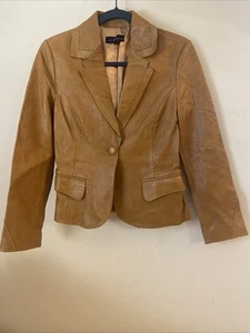 Lulu and Veronica Vintage Women’s 1 Button Down Leather Jacket Camel Size M - Picture 1 of 14