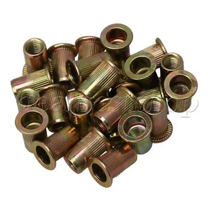 M6 Threaded Carbon Steel Rivet Nutsert Flat Head Insert 6mm Pack of 25 - Picture 1 of 9