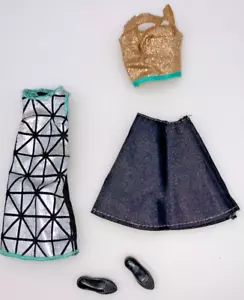 Barbie 2015 negro/dorado/turquesa+ paquete de moda vestido/falda/top TLC/zapatos/sin muñeca - Imagen 1 de 6