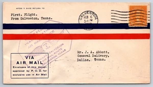 FDC 1928 First Flight Air Mail [Dallas - Galveston Texas] Briefstempel auf Rückseite - Bild 1 von 2