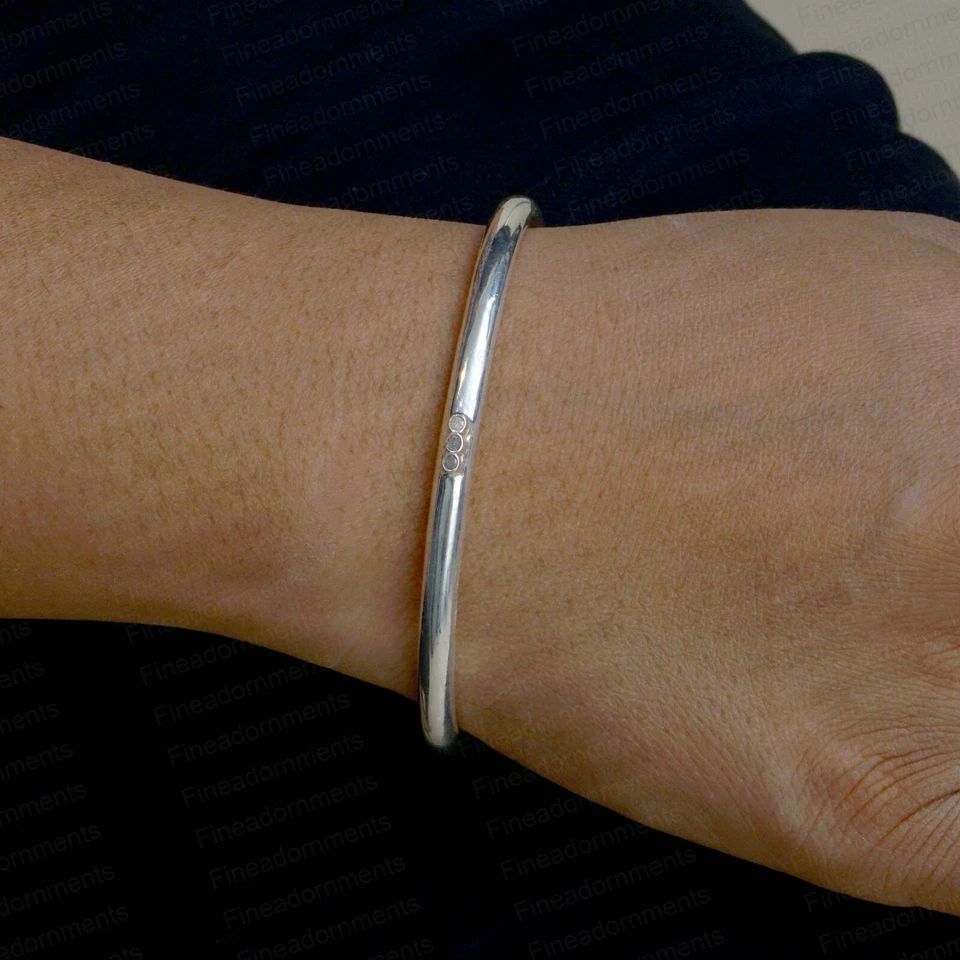 Openable Cuff Bangle Natural Pave Diamond 925 Silver Stackable Minimalist Bangle - Image 1 of 4