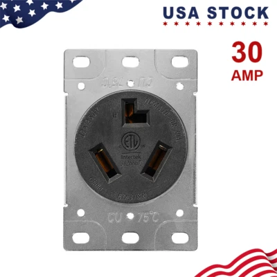 30 Amp Dryer Receptacle, Outlet for Electric Dryers, NEMA 10-30R, 3-Pole, 3 Wire - Image 1 of 4