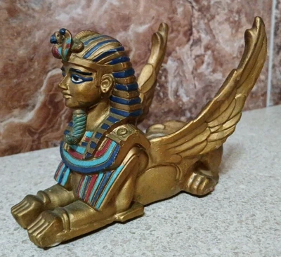 Egyptian Winged Sphinx Pharaoh Resin Tea Lite  5.5"L - Image 1 of 4