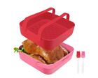 2 Pcs 7.5 Inch Square Air Fryer Silicone Liner Set - Reusable Basket and Brushes
