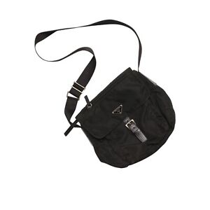 Prada Shoulder Bag Black Nylon Leather Vela Buckle Crossbody