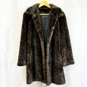 GALLERY Brown & Black COLLARED TEXTURED FAUX FUR COAT W/POCKETS LINED Medium - Picture 1 of 7