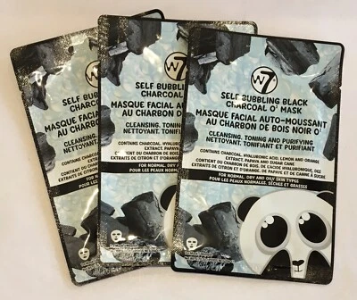 W7 COSMETICS Self-Bubbling Black Charcoal O2 Face Mask 3 Packs New - Image 1 of 2