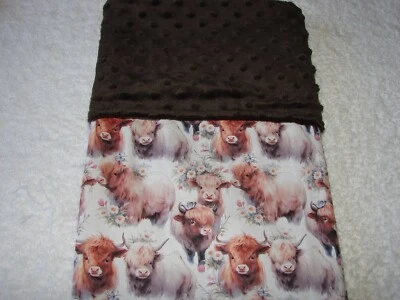 Highland Cows Cotton Front Brown Minky Reversible Baby Blanket Handmade - image 1 of 4