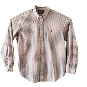 Ralph Lauren Men's Button Down L/S Classic Fit Shirt Check Size XL Blue/Orange - Picture 1 of 6