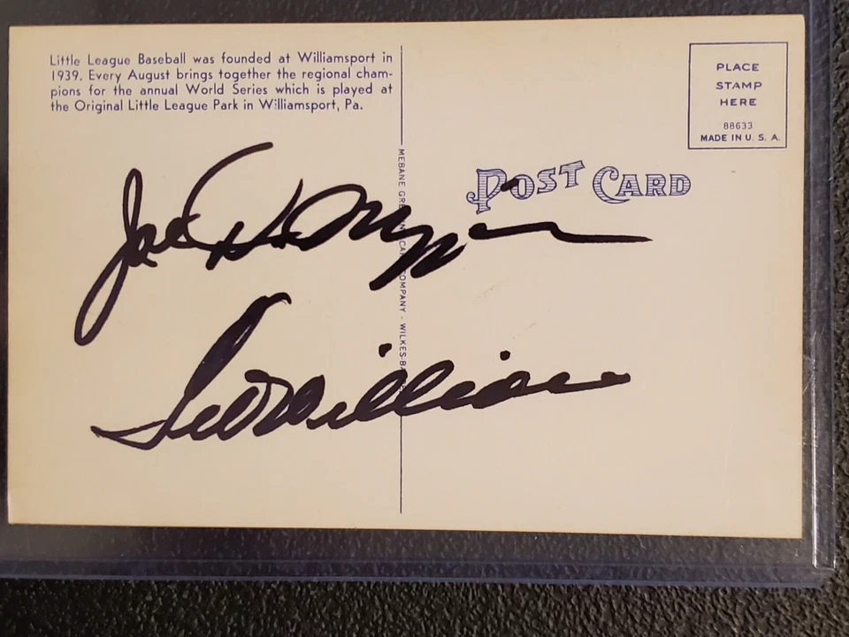 Joe DiMaggio and Ted Williams Signed Autographed Post Card with Premier COA - Image 1 of 4