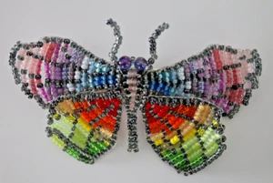 BARRETTE HAND BEADED FRENCH HAIR CLIP BUTTERFLY HAIR ACCESSORY RAINBOW 4"X3" L - Picture 1 of 3