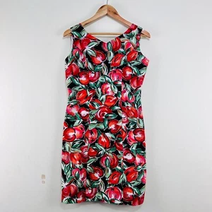 Laura Ashley Dress Fruity Peach Pear Apple Pastel Print Red Black 10 US 6 EU 38 - Picture 1 of 17