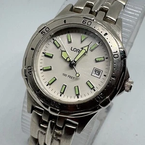 Vintage Lorus Quartz Watch LR0263 Women Silver White Date Analog New Batter 7.5" - Picture 1 of 6