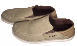 Crocs 12M Brown Canvas Slip-on Loafers shoes - Picture 1 of 6
