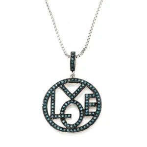 Rarities Womens Blue Diamond Circle of Love Sterling Silver Pendant Necklace New - Picture 1 of 4