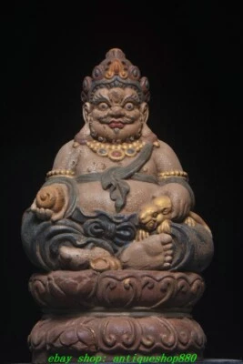 Estatua de ratón Buda dios riqueza amarillo pintado en madera del Tíbet de 19,6"" antigua Foto 1 de 4