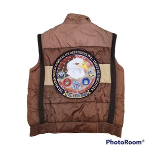 Vtg 80s US Coast Guard Fallen Heros Puffer Vest SZ XL N.O.A Brown Tan - Picture 1 of 5
