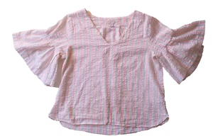 A New Day Womens Flutter Sleeve 80's Style Blouse Neon and Sparkle Stripes Sz M - Picture 1 of 15