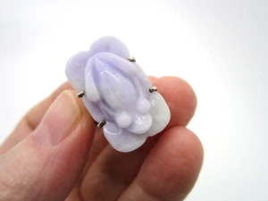 Nachlass Vintage Ring Sterlingsilber Lavendel Jade Jadeit geschnitzt Frosch Größe 7 - Bild 1 von 7