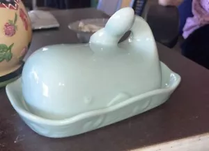 Whale Butter Dish Aqua Green Blue Ceramic Kitchen Decor No Chips Great For Sea - Picture 1 of 8