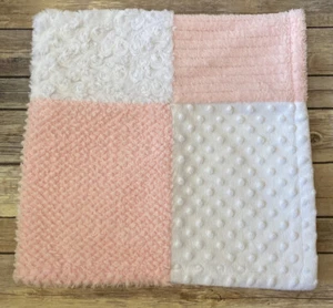 Baby Essentials Blanket Pink & White Minky Dot Textured Squares Patchwork Lovey - Picture 1 of 8