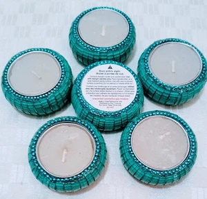 Pier 1 Set of 6 Tea Light Candle & Holders Turquoise Beaded w Jewels NEW Party🎉 - Picture 1 of 3
