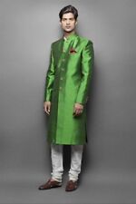 Mens Green Silk Kurta Indian Traditional Achkan Ethnic Wedding Sherwani Pajama