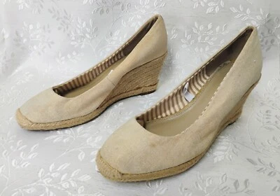 MERONA High Heel Wedge Slip-on Espadrilles 9.5 Canvas Natural Tan Gold Metallic - Image 1 of 4
