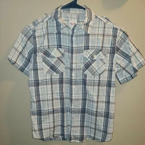 Boys Mossimo Supply Co. Tan Plaid Button Down Short Sleeve Shirt Size Medium... - Picture 1 of 3