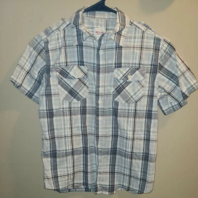 Boys Mossimo Supply Co. Tan Plaid Button Down Short Sleeve Shirt Size Medium... - Image 1 of 3