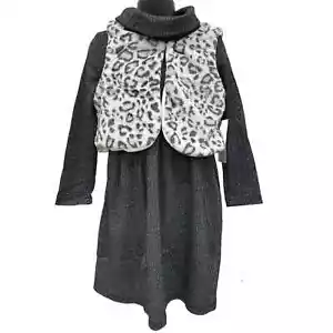 NWT 2 Pc Rare Editions Girls Party Dress Sz 6 Black/Gray/Silver/Leopard Vest - Picture 1 of 8