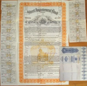 Los Angeles, California CA 1920s Street Improvement Bond Certificates, 10 Pieces - Bild 1 von 1