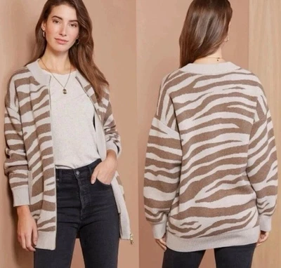 Varley Mayberry Zip Merino Wool Longline Cardigan Cobweb Doe Zebra Sz M/L - Image 1 of 4