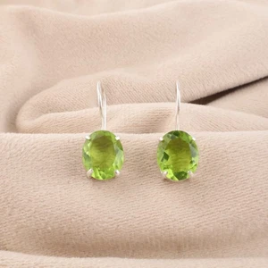 Orecchini Pendenti In Argento Sterling Con Gemma Peridoto Verde Regalo Per Donne - Foto 1 di 3