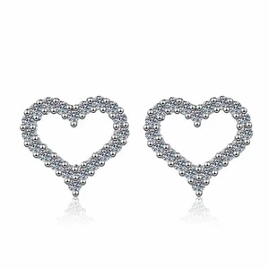 #72 Moissanite .5CT Pave Heart Stud Earrings 925 Sterling Silver - Picture 1 of 6