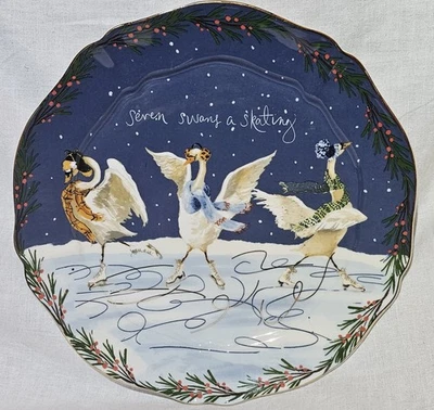 Anthropologie Inslee Fariss Plato 7 Cisnes Patinaje 12 Días de Navidad Nuevo Foto 1 de 4