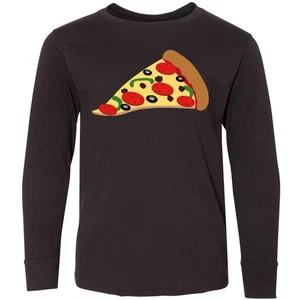 Inktastic Pizza Slice Youth Long Sleeve T-Shirt Pepperoni Food Snack Funny Chef - Picture 1 of 4