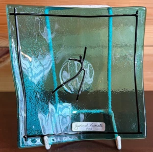 Gjertrud Karevoll Scandinavian Plate Aquamarine Curved Fused Art Glass Dish - Picture 1 of 8