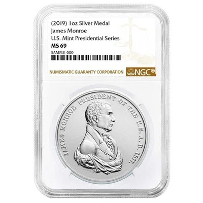 2019 James Monroe Silver Presidential Medal 1 oz NGC MS69 Brown Label - Image 1 of 3