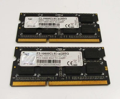 8GB ( 2 x 4GB) G.SKILL F3-10600CL9D-8GBSQ SODIMM PC3-10600 Laptop Memory RAM - Image 1 of 3