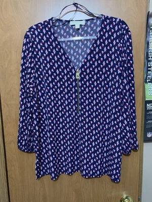 Top para mujer Michael Kors azul/púrpura 1/2 cremallera manga 3/4 talla XXL Foto 1 de 4