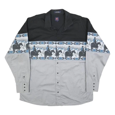 PANHANDLE Mens Black & Grey Western Shirt XL Cowboy Print Cotton Blend Button - Image 1 of 4