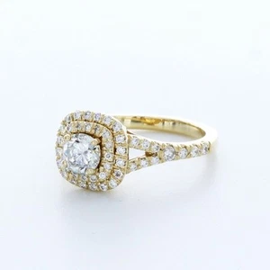 1.0 CT NATURAL DIAMOND F/VS2 ROUND CUT 14K YELLOW GOLD PRONG HALO SIDESTONE RING - Picture 1 of 3