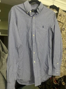 Camisa Ralph Lauren Para Hombres Pequeña Azul Guinga Carne Pony Logo Informal Con Botones - Imagen 1 de 6