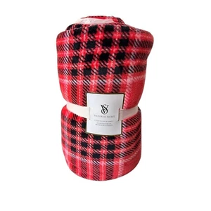 Victoria's Secret Plush Sherpa Cozy Fleece Throw Blanket Red Plaid Holiday (NEW) - Picture 1 of 4