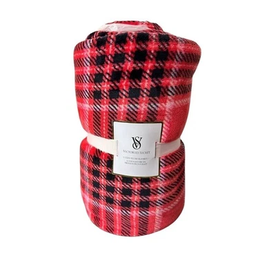 Victoria's Secret Plush Sherpa Cozy Fleece Throw Blanket Red Plaid Holiday (NEW) - Image 1 of 4