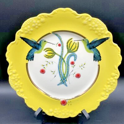 Plato de postre Anthropologie Lou Rota madre naturaleza colibrí amarillo 9,5" nuevo en caja Foto 1 de 4
