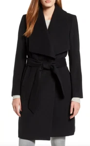 Cole Haan Womens Black Slick Wool Blend Wrap Coat X5602 Size 14 - Picture 1 of 3