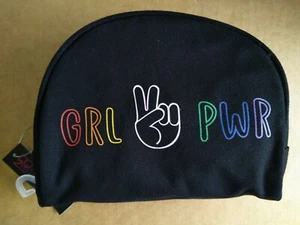 No Boundaries Hadley GRL PWR Black Zippered Makeup Bag Case Pouch Wallet 7" NWT  - Picture 1 of 3