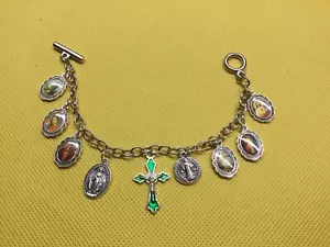 Catholic Charm Bracelet (green Crucifix) - Picture 1 of 1